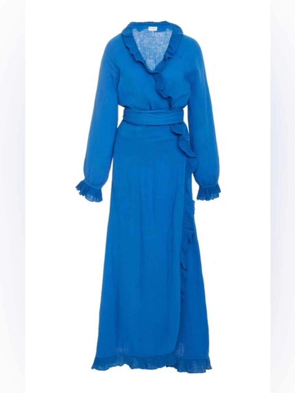 Rhode Resort Jagger Wrap Dress Blue L Ruffle Maxi 100% Cotton